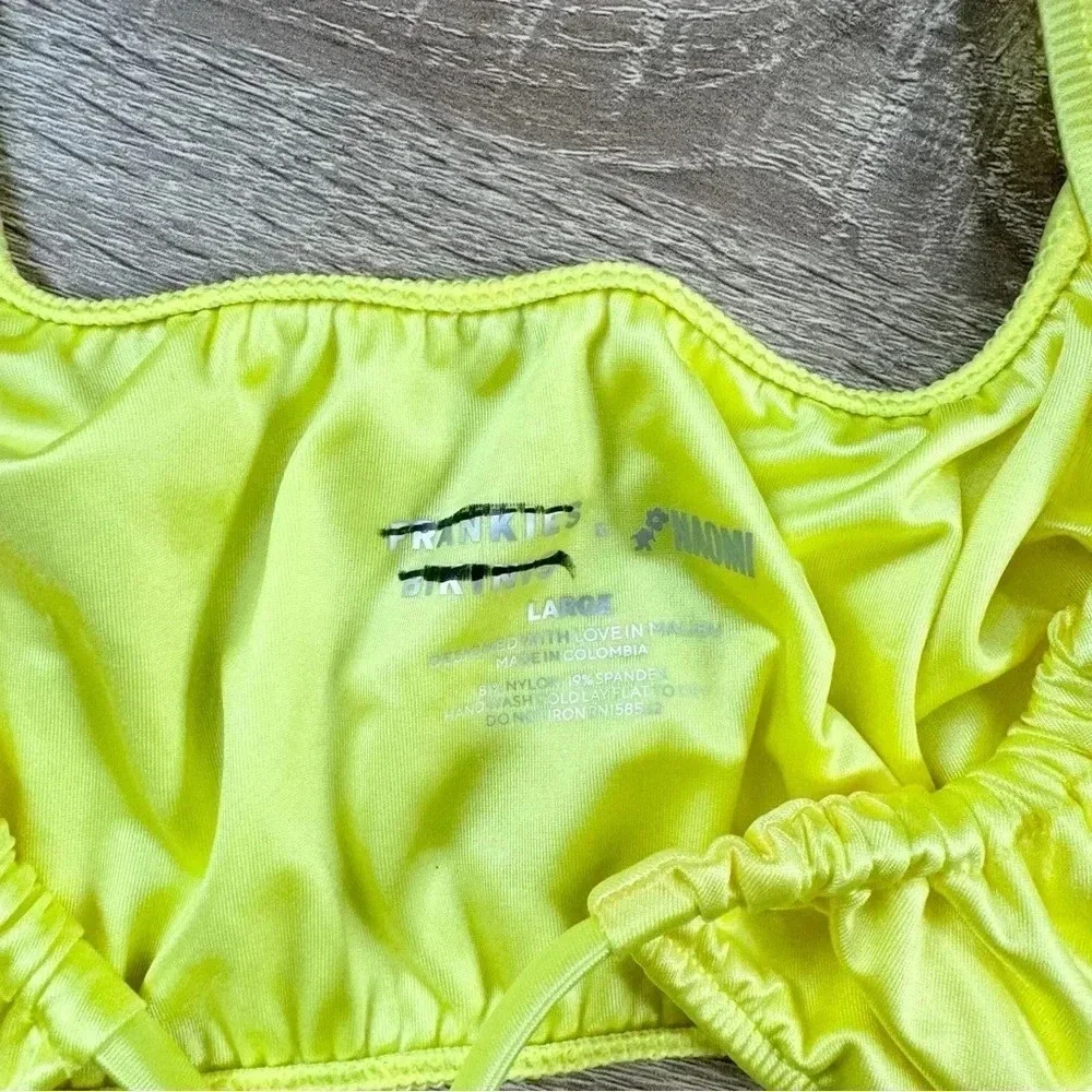 NWT Frankies Bikini Carly Ruffle Satin Bikini Top Yellow Large